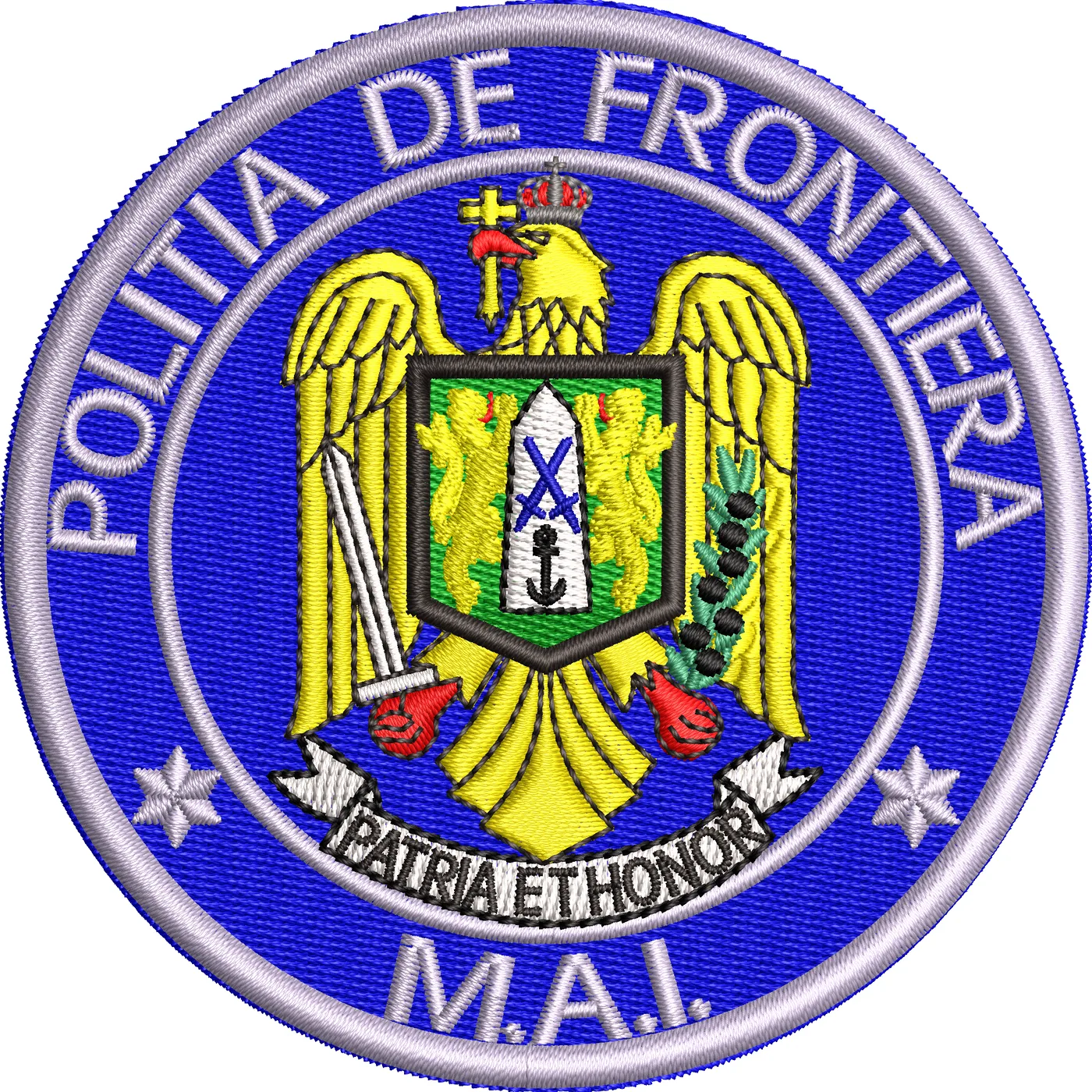 Emblema politia de frontiera romana IGPFR ( BRODATA CU ATA METALIZATA ARGINTIE )
